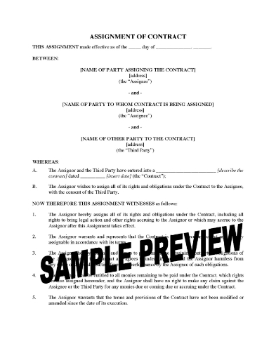 Assignment Form to assign your rights and obligations under a contract to a third party