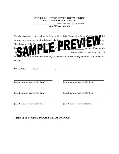 Canada Waiver of Notice Forms for Shareholder Meetings