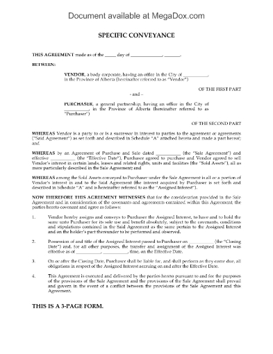Alberta Specific Conveyance form to transfer title to oil and gas assets