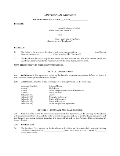 Canada Asset Purchase Agreement