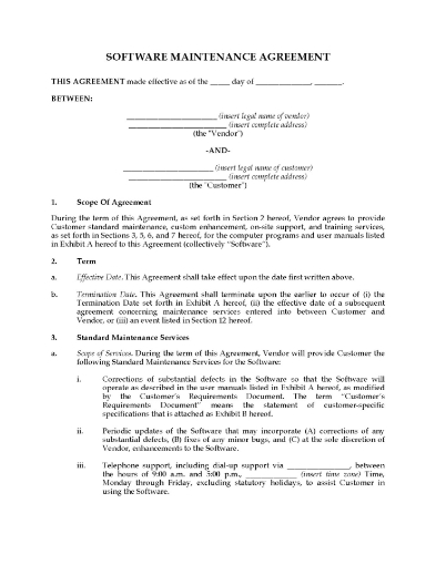Canada Software Maintenance Agreement