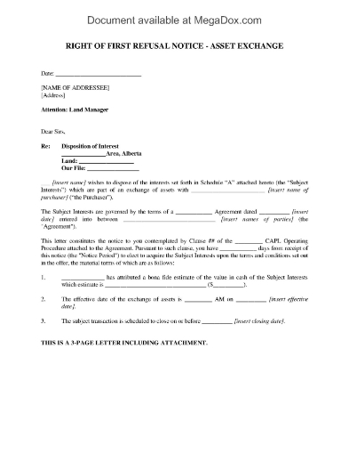 Picture of Alberta Right of First Refusal Notice (oil and gas)