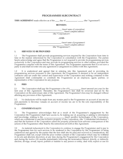 Picture of Programmer Subcontract | Canada