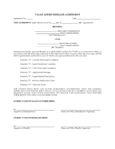 Canada Value-Added Computer Reseller VAR Agreement