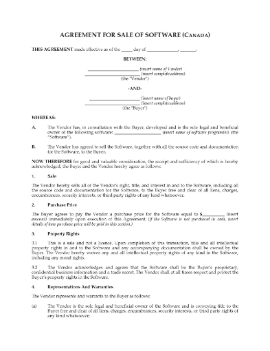 Canada Sale Agreement for Interest in Software