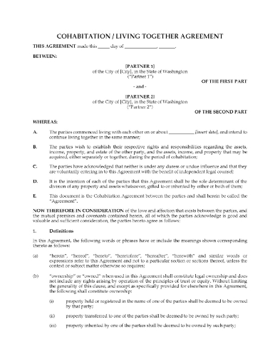 Washington Cohabitation (Living Together) Agreement
