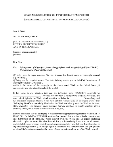 USA Cease and Desist Letter re Copyright Infringement