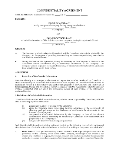 Confidentiality Agreement for use with third party consultants working for your business