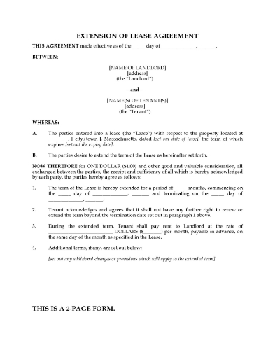 Massachusetts Extension of Residential Lease