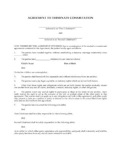 USA Agreement to Terminate Cohabitation