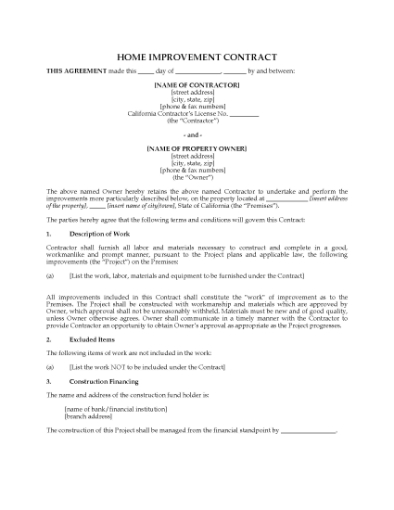 Picture of California Home Improvement Contract
