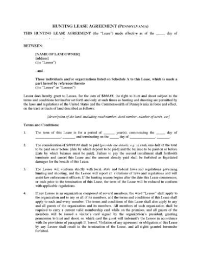 Picture of Pennsylvania Hunting Lease Agreement