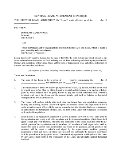 Picture of Tennessee Hunting Lease Agreement
