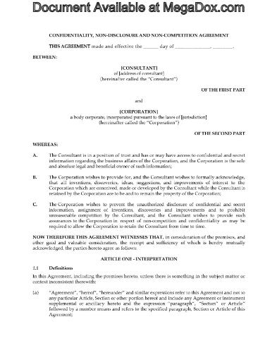 Consultant Nondisclosure and Non-Competition Agreement