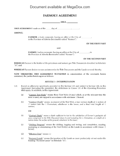 Picture of Alberta Farmout Agreement