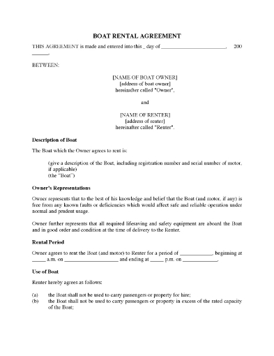 Canada Boat Rental Agreement