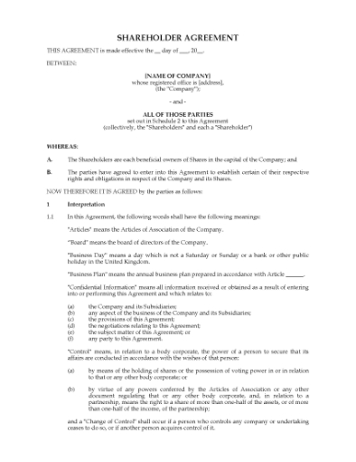 Picture of UK Shareholder Agreement