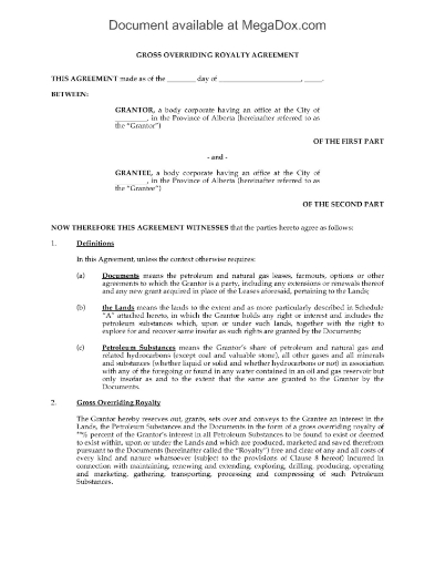 Picture of Alberta Gross Overriding Royalty Agreement