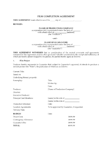 Film Completion Agreement