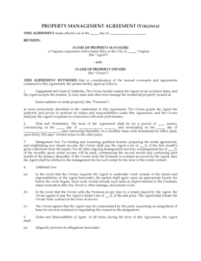 Picture of Virginia Rental Property Management Agreement