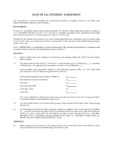 USA Sale of LLC Interest Agreement