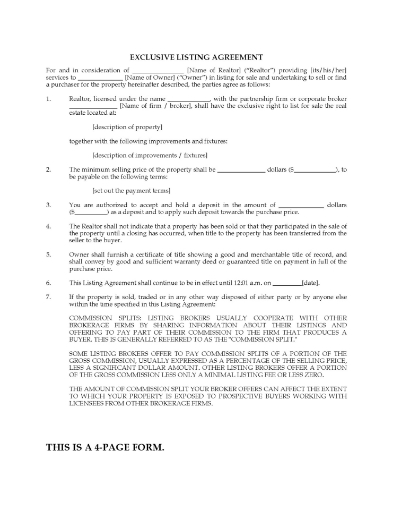 New Jersey Exclusive Real Estate Listing Agreement