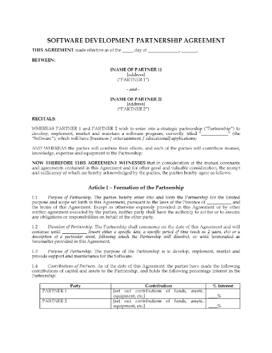 Canada Software Development Partnership Agreement
