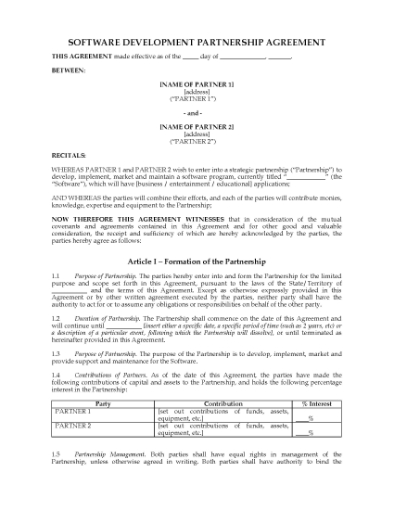 Picture of Software Development Partnership Agreement | Australia