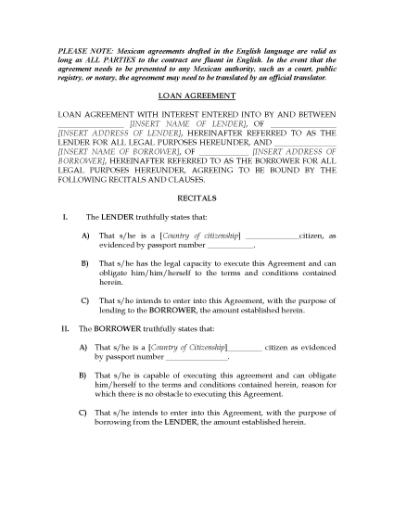 Picture of Mexico Loan Agreement