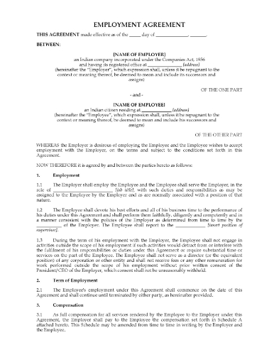 Employment Agreement template for a business in India