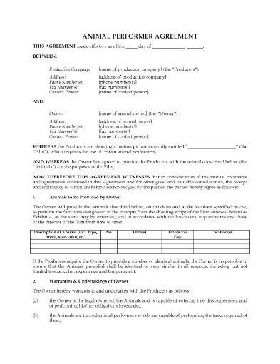 https://www.megadox.com/Animal-Performer-Agreement-for-Film-and-TV