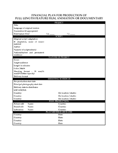 Financial Plan for Film Production