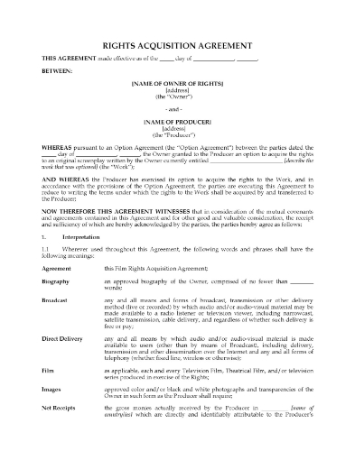 Film Rights Acquisition Agreement
