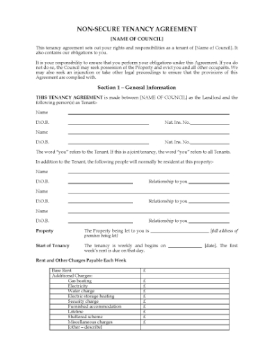 Picture of UK Non-Secure Tenancy Agreement