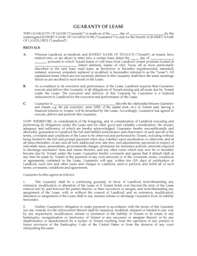 Picture of Texas Guaranty of Commercial Lease