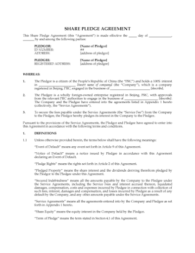 Picture of China Share Pledge Agreement