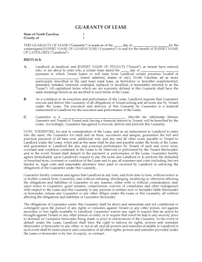 Picture of North Carolina Guaranty of Commercial Lease