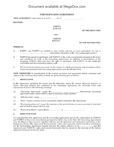 Participation Agreement for Oil and Gas Exploration