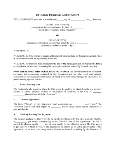 Picture of Evening Parking Agreement