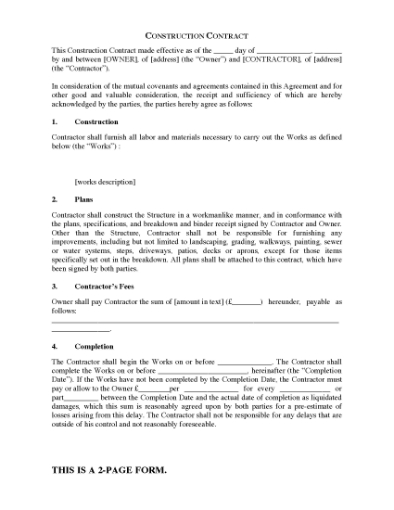 Picture of Short Form Construction Contract | UK