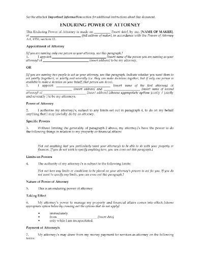 ACT Enduring Power of Attorney Form