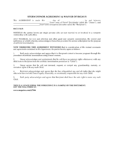 Sperm Donor Agreement and Waiver of Rights