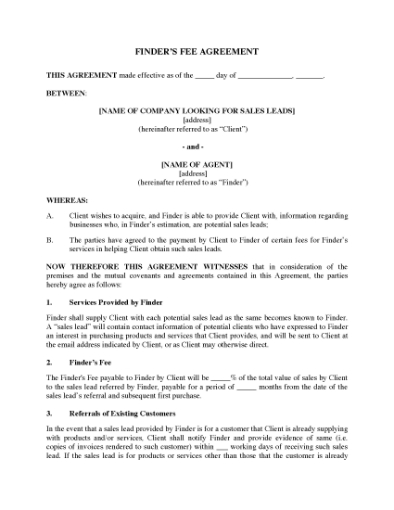 Picture of Finder's Fee Agreement for Sales Leads