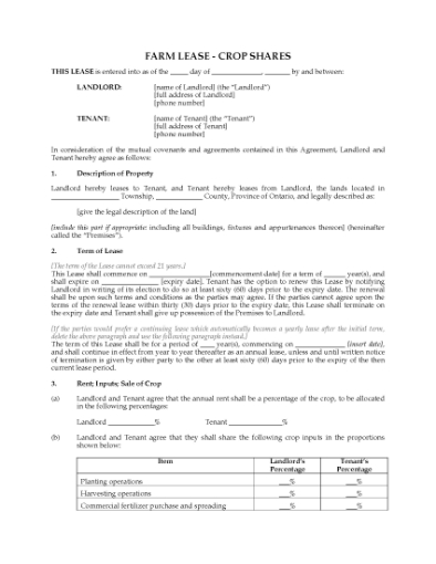 Picture of Ontario Farm Lease for Crop Shares