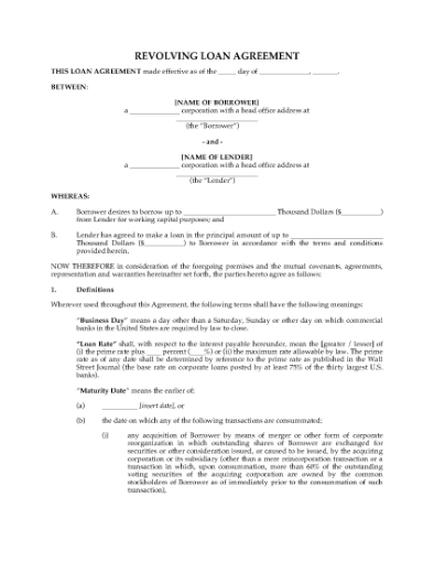 Picture of Revolving Loan Agreement | USA