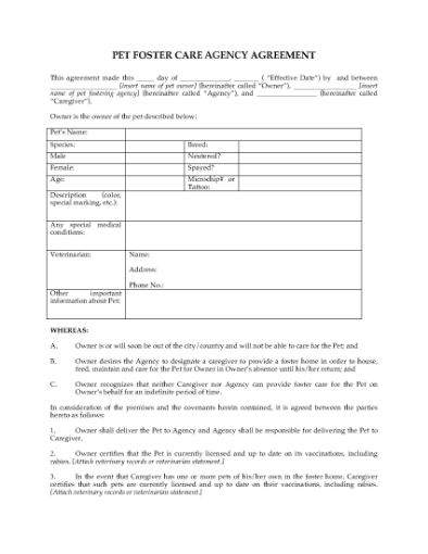 Picture of Pet Foster Care Agreement