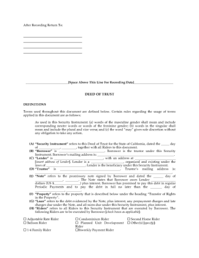 Picture of California Deed of Trust
