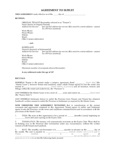 Picture of New Zealand Subletting Agreement for Residential Premises