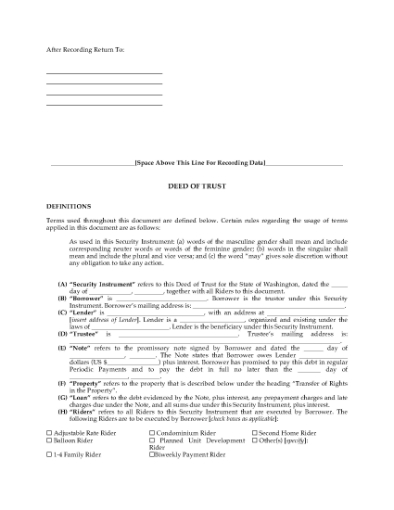 Picture of Washington Deed of Trust