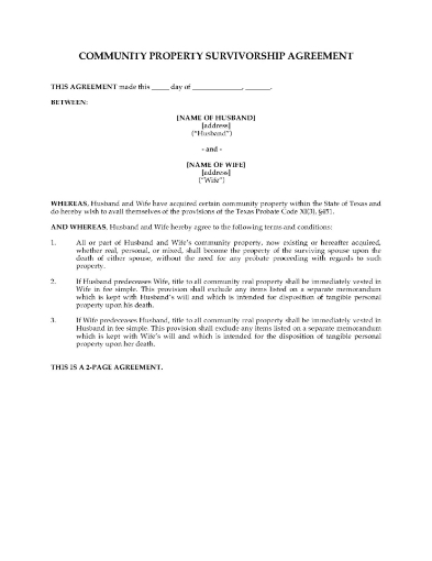Texas Community Property Survivorship Agreement